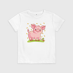 Футболка хлопковая детская Розовый поросёнок, цвет: белый