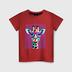 Футболка хлопковая детская Жирафа в розовых очках, цвет: красный