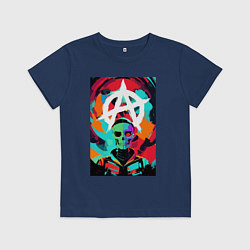 Футболка хлопковая детская Анархия - череп - поп-арт, цвет: тёмно-синий