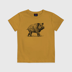 Футболка хлопковая детская Кабан гуляет, цвет: горчичный
