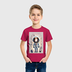 Футболка хлопковая детская Милый маленький космонавт - нейросеть, цвет: маджента — фото 2