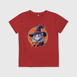 Футболка хлопковая детская Кот ученый в шляпе, цвет: красный