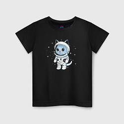 Футболка хлопковая детская Котик в космосе, цвет: черный