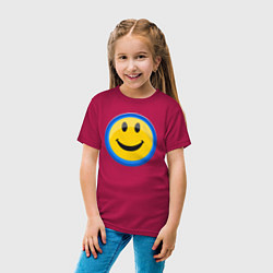 Футболка хлопковая детская Смайлик улыбающийся эмодзи, цвет: маджента — фото 2