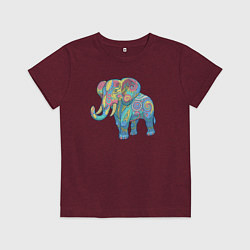 Футболка хлопковая детская Beautiful elephant, цвет: меланж-бордовый