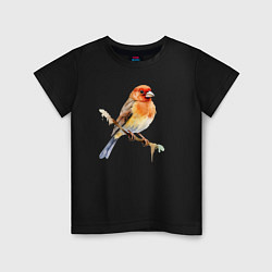 Футболка хлопковая детская Оранжевая птица на ветке, цвет: черный