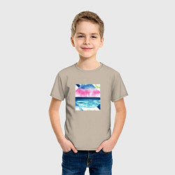 Футболка хлопковая детская Абстрактное море закат рассвет, цвет: миндальный — фото 2