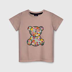 Футболка хлопковая детская Медведь в цветах, цвет: пыльно-розовый