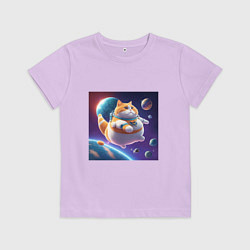 Футболка хлопковая детская Толстый кот в космосе, цвет: лаванда