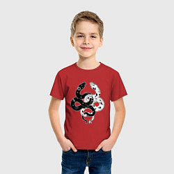 Футболка хлопковая детская Змеи инь и янь - черное белое, цвет: красный — фото 2