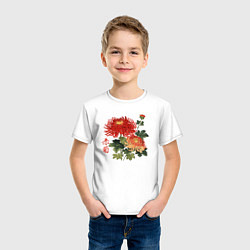 Футболка хлопковая детская Красные хризантемы, цвет: белый — фото 2