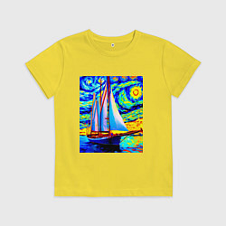 Футболка хлопковая детская Парусная яхта, цвет: желтый