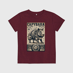 Футболка хлопковая детская Механическая капибара в стиле стимпанк, цвет: меланж-бордовый