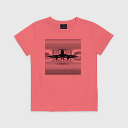 Футболка хлопковая детская Креативный силуэт самолета, цвет: коралловый
