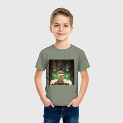 Футболка хлопковая детская Эрен Йегер и атакующий титан, цвет: авокадо — фото 2