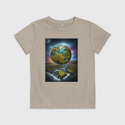 Футболка хлопковая детская Планета природы, цвет: миндальный