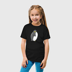 Футболка хлопковая детская Мультяшный пингвин сбоку, цвет: черный — фото 2