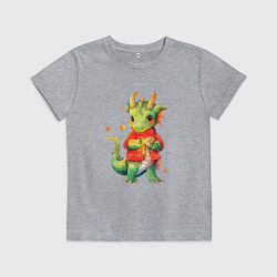 Футболка хлопковая детская Милый дракончик в свитере, цвет: меланж