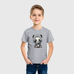 Футболка хлопковая детская Грустная панда, цвет: меланж — фото 2