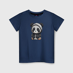 Футболка хлопковая детская Симпатичная панда в капюшоне, цвет: тёмно-синий