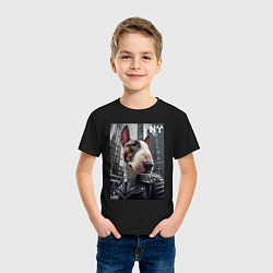 Футболка хлопковая детская Dude bull terrier in New York - ai art, цвет: черный — фото 2
