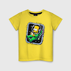 Футболка хлопковая детская Барт Симпсон с сэндвичем в космосе - нейросеть, цвет: желтый