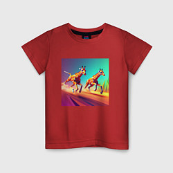 Футболка хлопковая детская Два бегущих жирафа в стиле кубизма, цвет: красный