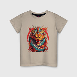 Футболка хлопковая детская Китайский дракон в огне, цвет: миндальный