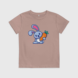 Футболка хлопковая детская Весёлый зайчик с морковкой, цвет: пыльно-розовый
