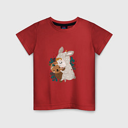 Футболка хлопковая детская Малыш зайка с медвежонком, цвет: красный