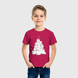 Футболка хлопковая детская Новогодняя ёлка из милых котят, цвет: маджента — фото 2