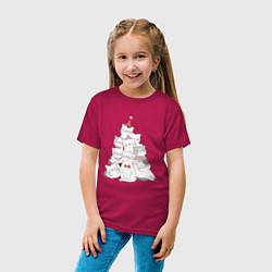 Футболка хлопковая детская Новогодняя ёлка из милых котят, цвет: маджента — фото 2