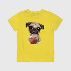 Футболка хлопковая детская Мопс баскетболист, цвет: желтый