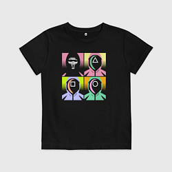 Футболка хлопковая детская Игра в кальмара - Главный и стражи, цвет: черный