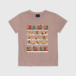 Футболка хлопковая детская Капибара зимой на Новый год, цвет: пыльно-розовый