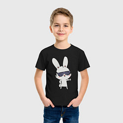 Футболка хлопковая детская Заяц в очках, цвет: черный — фото 2