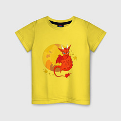 Футболка хлопковая детская Красный дракон на фоне луны, цвет: желтый