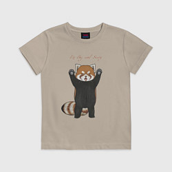 Футболка хлопковая детская Im big and scary красная панда, цвет: миндальный