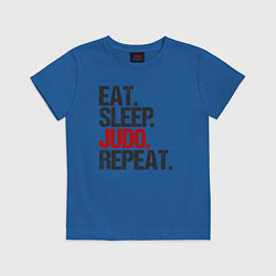 Футболка хлопковая детская Eat sleep judo repeat, цвет: синий