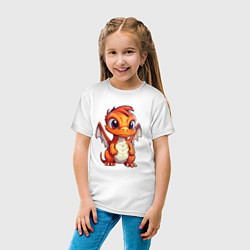 Футболка хлопковая детская Милый маленький новогодний дракон 2024, цвет: белый — фото 2