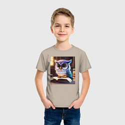 Футболка хлопковая детская Мультяшная мудрая сова, цвет: миндальный — фото 2