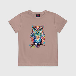 Футболка хлопковая детская Цветастая сова, цвет: пыльно-розовый
