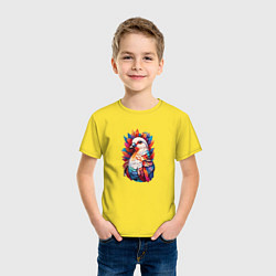 Футболка хлопковая детская Голубь в красочных перьях, цвет: желтый — фото 2