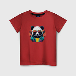 Футболка хлопковая детская Стильная панда в очках, цвет: красный