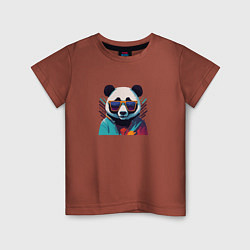 Футболка хлопковая детская Модная панда в солнечных очках, цвет: кирпичный