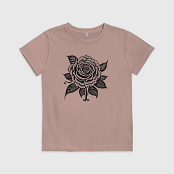 Футболка хлопковая детская Чёрно белая роза цветы, цвет: пыльно-розовый