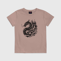 Футболка хлопковая детская Японский дракон - ирезуми, цвет: пыльно-розовый