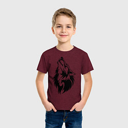 Футболка хлопковая детская Воющий волк, цвет: меланж-бордовый — фото 2
