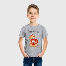 Футболка хлопковая детская Капибара и кружка кофе: сейчастье, цвет: меланж — фото 2