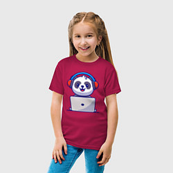 Футболка хлопковая детская Панда за ноутбуком, цвет: маджента — фото 2